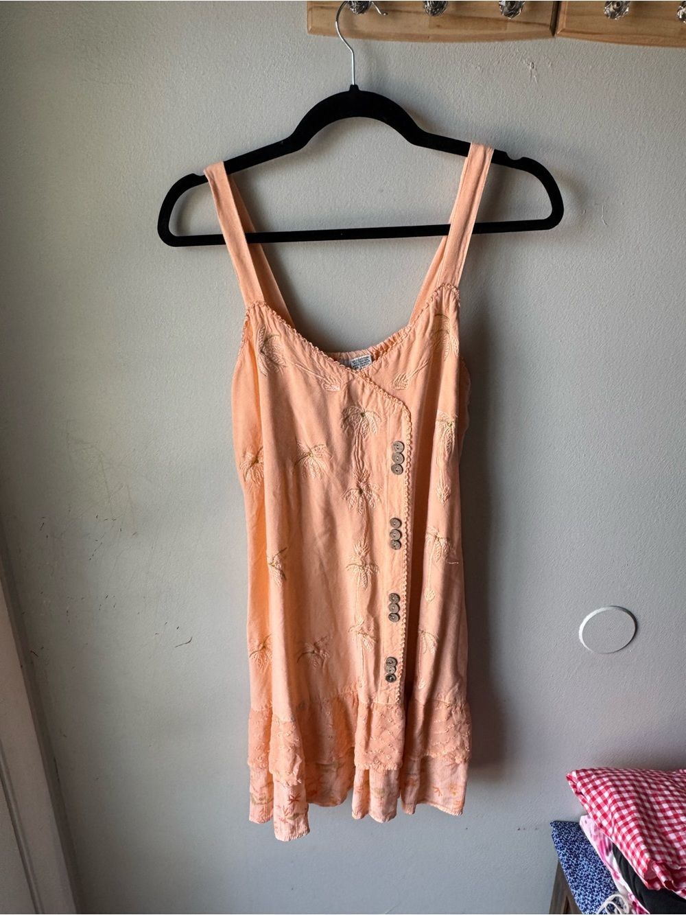 raya sun Peach Embroidered Mini Dress